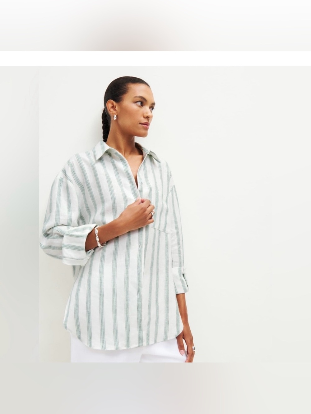 Reformation will oversized linen shirt in gateau stripe